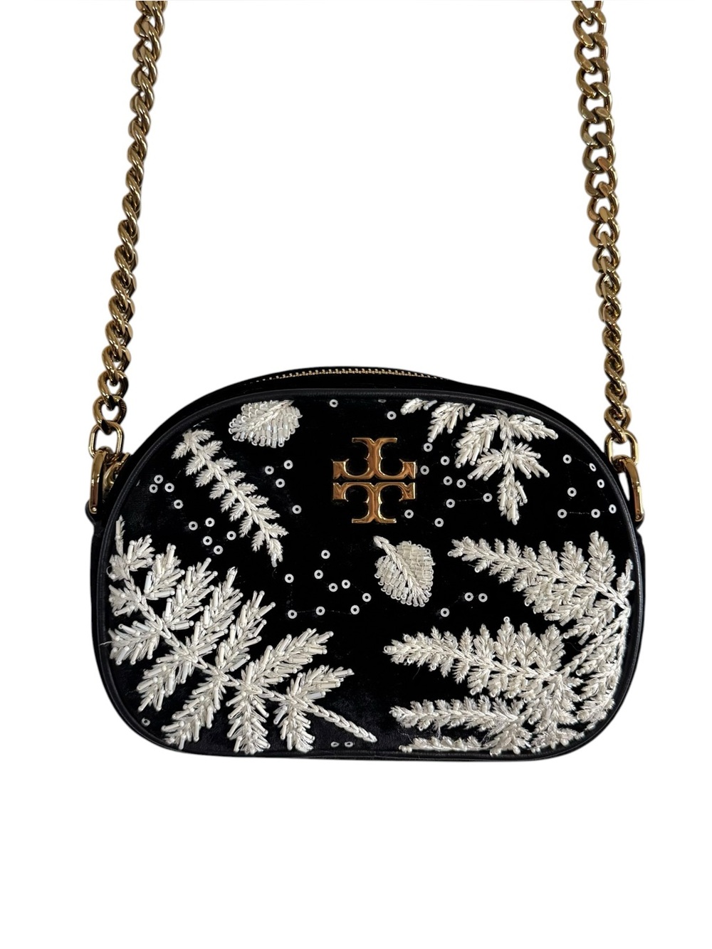 NWOT Tory Burch Black Velvet Beaded Kira Bag Crossbody